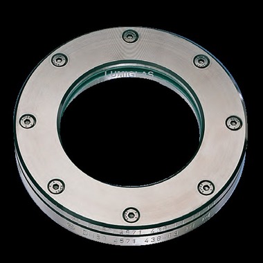 Round sight glass assembly for unpressurised applications
